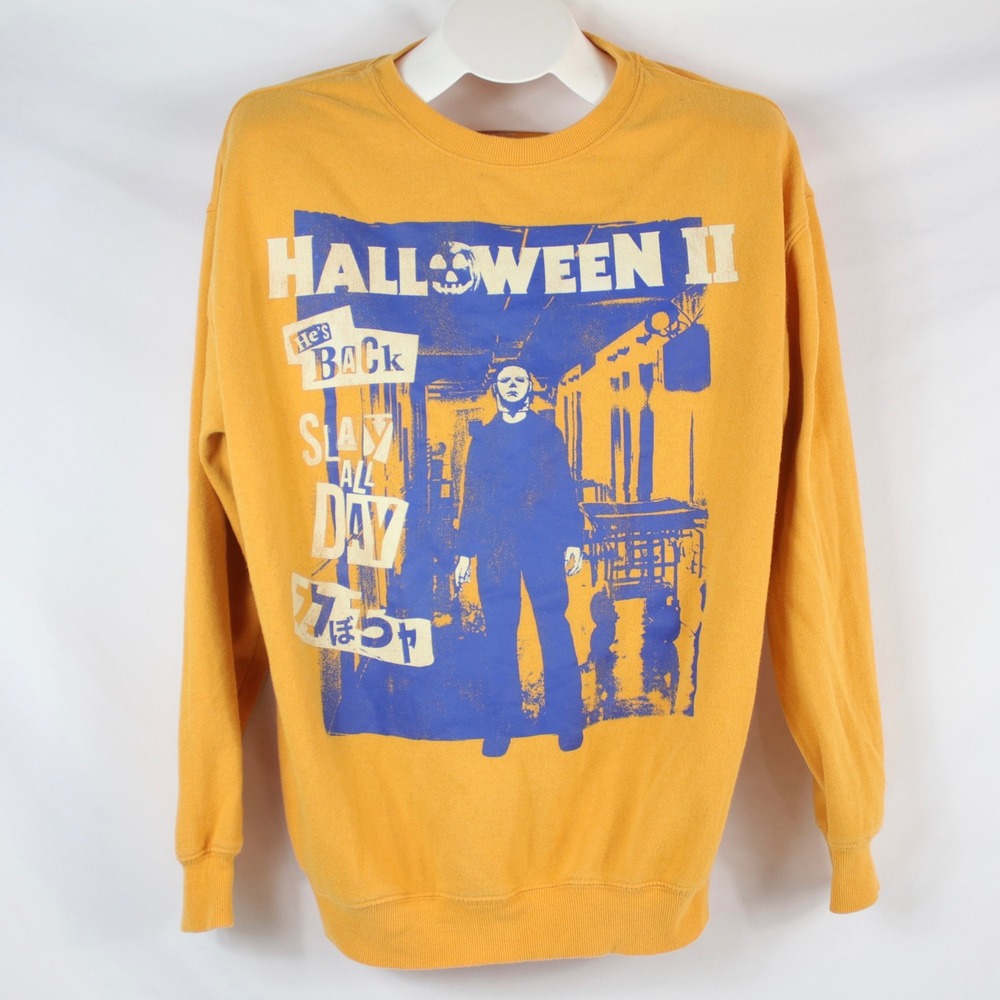Halloween II Orange/Yellow Michael Myers Graphic Sweater Women's Size L